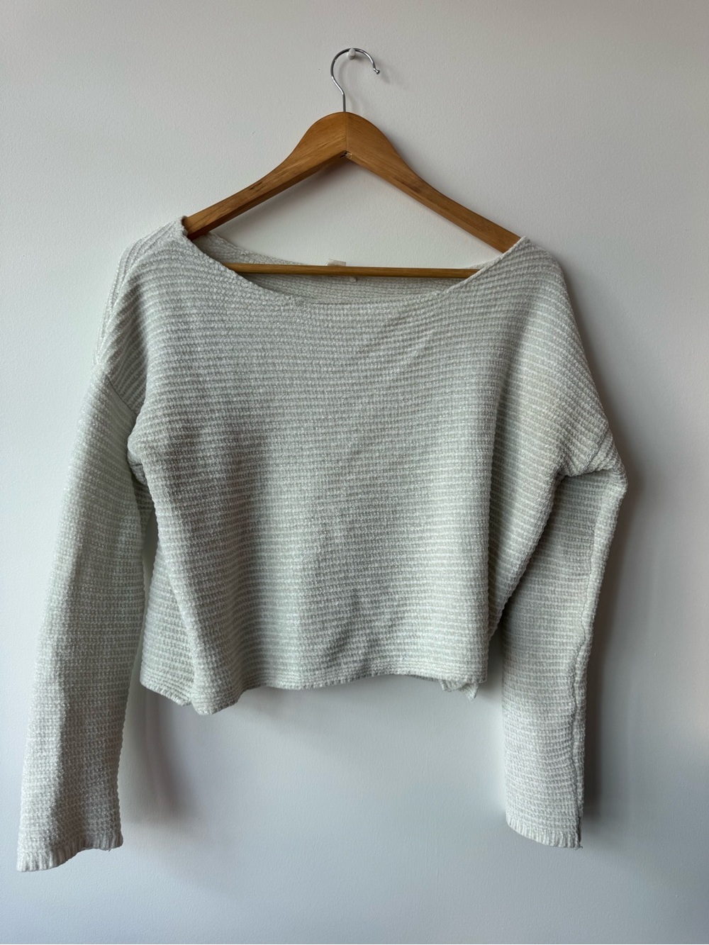 Garage Off White Soft Chenille Boatneck Cropped Knit Sweater Women Small